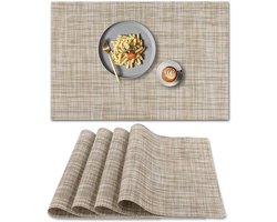 Jhubers Goods - Set van 4 PVC placemats, antislip en hittebestendig, wasbare vinyl placemats in linnen geel - tafeldecoratie.