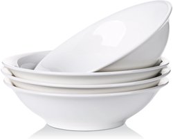 Jhubers Goods - Set van 4 witte porseleinen slakommen voor pasta, ontbijtgranen, soep en dessert - 1300 ml - Geschikt voor magnetron en vaatwasser - 9" x 9" x 2,5"