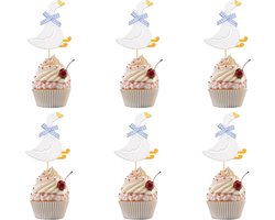 JHubers Goods - Silly Goose Cupcaketoppers Set van 36 - Blauwe Gans met Strik - Verjaardagstaartdecoraties voor Babyshowers, Verjaardagsfeestjes en Thema Geslachtsonthulling