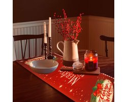 JHubers Goods - Vrolijke Kerst Tafelloper van 184x35cm voor Eettafel - Rode Kersttafel Decoratie met Belstijl - Ideale Kerstversiering voor Gezellig Etentje