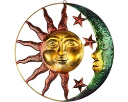 Jhubers Goods - Zon en Maan - Muur Art Decor - 3D - Metaal - Ster - Thuis Tuin Patio Veranda Hek - Artistieke Sculptuur - Buiten