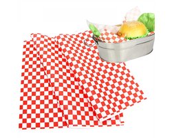 JHUBERS- Inpakpapier 100 Vellen - Rood/Wit Geruit - Vetbestendig - Sandwich Papier - Serveermand Liners - Perfect voor Barbecues/Picknicks - Voedselpapier
