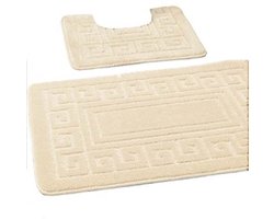 Jhubersproducts - Anti-slip badmat - Set van 2 badmatten - Cream - Inclusief toiletmat - Grieks dessin - Ideaal voor badkamer