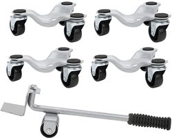 Jhubersproducts - Meubelbewegingsrolset - Meubeltransportset - Ergonomisch hefhendelsysteem - Zilver - Zwenkwielen - Voor zware voorwerpen tot 400 kg