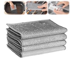 Jhubersproducts - Theedoeken voor het afwassen - Multifunctionele Draadtheedoeken - Zilverkleurig - Keukenaccessoires - 4 Stuks