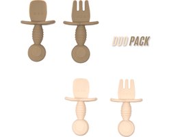Jikkies Baby Bestek - Kinderbestek - Baby - Oefenbestek - Kraamcadeau - Duo Pack - Beige & Groen