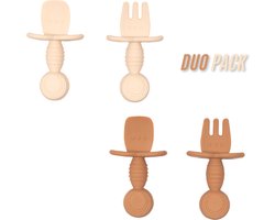 Jikkies Baby Bestek - Kinderbestek - Baby - Oefenbestek - Kraamcadeau - Duo Pack - Taupe & Beige