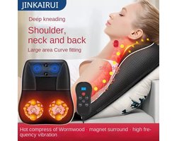 Jinkairui Elektrische Shiatsu Hoofd Nek Cervicale Tractie Body Massager met 20 massageballen Modus tegen de klok in en omgekeerde rotatie - Auto Rug kussen Verwarming Vibrerend Massageapparaat Nek - Onderrug Bovenrug, Schouder Taille Been 32x12x37 cm