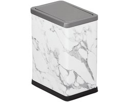 JINYCOME Kleine prullenbak voor kantoor/badkamer met draaideksel, woonkamer, slaapkamer, afvalbak, metalen prullenbak, wit marmer, 2,6 liter