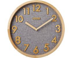 JIYUERLTD Wandklok, stille keukenklok niet tikken quartz wandklokken houten cijfers 3D-weergave, houten frame met linnen gezicht klok voor thuis kantoor klaslok. (Grijs) [Energieklasse A++]