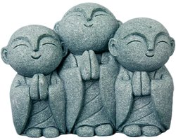 Jizo Boeddha Beeldjes Set Van 3 Glimlachende Biddende Kalkstenen Aquarium Decoratie Zen Feng Shui Voor In Huis Of Tuin