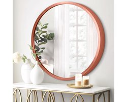 JJUUYOU Grote ronde spiegel, ronde hangende spiegel, ronde make-upspiegel, spiegel met metalen frame voor badkamer, woonkamer, slaapkamer, rood