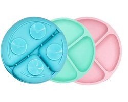 J&N Store - Set van 3 Siliconen Babybordjes met Zuignap  BPA-vrij  Verdeelvakken  Antislip  Voor Babys & Peuters