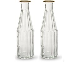 Jodeco - Bloemenvaas Marseille - 2x - Fles model - glas - transparant/goud - H25 x D7 cm