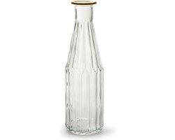 Jodeco Bloemenvaas Marseille - Fles model - glas - transparant/goud - 25 x 7 cm