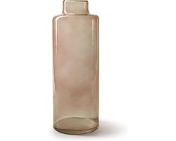 Jodeco Bloemenvaas Willem - transparant beige glas - 11,5 x 32 cm - fles vorm vaas