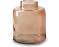 Jodeco Bloemenvaas Willem - transparant beige glas - 19 x 17 cm - fles vorm vaas