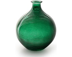 Jodeco Bloemenvaas/flesvaas - groen - bolvorm met ribbel - 16 x 20 cm