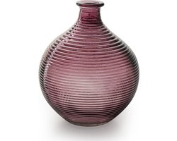 Jodeco Bloemenvaas/flesvaas - paars - bolvorm met ribbel - 16 x 20 cm