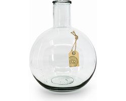 Jodeco Design BOL bloemenvaas met flessenhals - eco glas - D22 x H31 cm - transparant - Boeket of losse bloemen