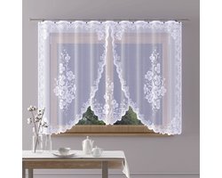 Johanna jacquard vitrage - Gordijn 300 x 160 cm- Curtains - Jacquardgordijnen- bloemenmotief- wit - 300 x 160 cm