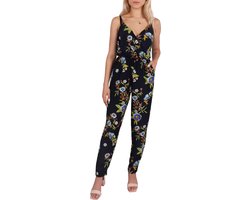 John Zack - Navy Bloemen Jumpsuit met Schouderbanden