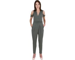 John Zack Olive jumpsuit, open schouders