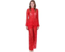 John Zack Rode kanten blouse