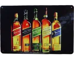 Johnnie Walker - Metalen wandbord - Tekstbord - Wandborden – Retro wandbord - Vintage borden - Whiskey - 20 x 30cm - Cave & Garden