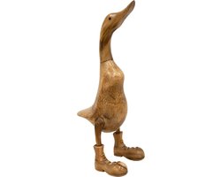 JoJo Living - Houten eend met schoenen - L - naturel - Eend met laarzen - Houten dieren - woondecoratie - 43 cm - Handgemaakt