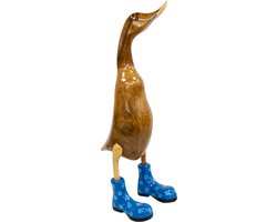 JoJo Living Woonaccessoires - Dieren - Houten eend met laarzen - Blauw - 48 cm - Handgemaakt