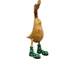 JoJo Living Woonaccessoires - Dieren - Houten eend met laarzen - L - Groen - 48 cm - Handgemaakt