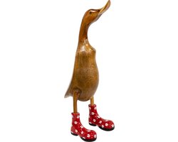JoJo Living Woonaccessoires - Dieren - Houten eend met laarzen - Rood - Handgemaakt