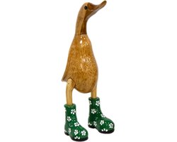 JoJo Living Woonaccessoires - Dieren - Houten eend met laarzen - S - Groen - 26 cm - Handgemaakt
