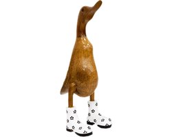 JoJo Living Woonaccessoires - Dieren - Houten eend met laarzen - S - Wit - 26 cm - Handgemaakt