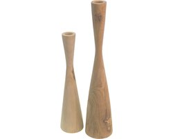 JoJo Living Woonaccessoires - Kandelaar - Teakhouten kandelaren - Set van 2 - Naturel - Handgemaakt