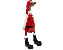 JoJo Living Woonaccessoires - Kerstdecoratie - Teakhouten Kerst eend - M - Handgemaakt - Houten Kersteend - Kerstman Hout