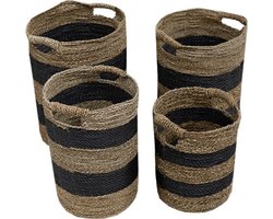 JoJo Living Woonaccessoires - Manden - Mandenset Hilma - Naturel Zwart - Set van 4 - Handgemaakt