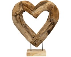 JoJo Living Woonaccessoires - Ornament - Teakhouten open hart op voet - Maat S - Hoogte 37 cm - Handgesneden - Handgemaakt