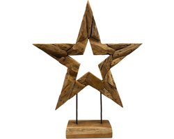 JoJo Living Woonaccessoires - Ornament - Teakhouten ornament Ster - Open - L - 87 cm - Handgemaakt