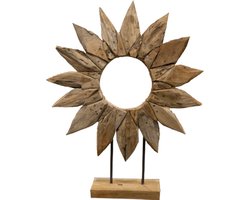 JoJo Living Woonaccessoires - Ornament - Teakhouten ornament Zonnebloem - Bloem open - L - Hoogte 60 cm - Handgemaakt