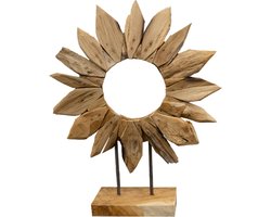 JoJo Living Woonaccessoires - Ornament - Teakhouten ornament Zonnebloem - Bloem open - M - Hoogte 50 cm - Handgemaakt