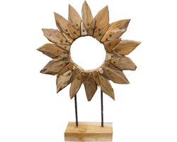 JoJo Living Woonaccessoires - Ornament - Teakhouten ornament Zonnebloem - Bloem open - S - Teakhouten ornament - Handgemaakt