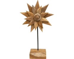 JoJo Living Woonaccessoires - Ornament - Teakhouten zonnebloem - L - Ornament op voet - Teakhouten zonnebloem 55cm - Handgemaakt