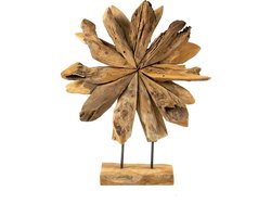 JoJo Living Woonaccessoires - Ornamenten - Teakhouten decoratie op voet - Bloem - Houten Woondecoratie - Teakhouten decoratie 30 cm - Handgemaakt