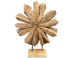JoJo Living Woonaccessoires - Ornamenten - Teakhouten decoratie op voet - S - Bloem - Houten Woondecoratie - Houten decoratie - Hoogte 40 cm - Handgemaakt