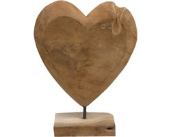 JoJo Living Woonaccessoires - Teakhouten hart op voet - Houten woonaccessoires - Vensterbank decoratie - 25cm hoog