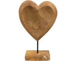 JoJo Living Woonaccessoires - Teakhouten hart op voet - Houten woonaccessoires - Vensterbank decoratie - 30cm hoog