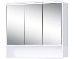 Jokey Plastik Lymo Spiegelkast - Badkamerkast met Spiegel - Kunststof Materiaal - 3 Deuren en 2 Planken - Voorgemonteerd voor Eenvoudige Montage - Afmetingen 58 x 49.5 x 14.5 cm - Kleur Wit