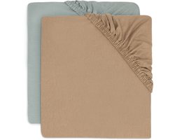 Jollein Baby - Hoeslaken Jersey 60x120cm - Ledikant Babybed - Zacht Katoen - 2 Stuks - Sea Green/Biscuit